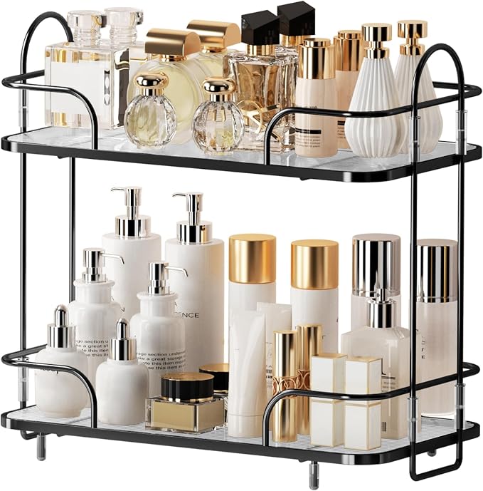 2 Tier Corner Bathroom Counter Organizer, Cosmetic Skincare Organizer, Bathroom Countertop Perfume Tray Vanity Organizer, Kitchen Spice Corner Storage Shelf by Seoneiro