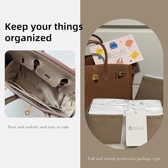 DGAZ Purse Organizer Silky Smooth,Silk,Luxury Handbag Tote in Bag Shapers, Women- Fits Birkin25/30/35/40 Bags (Gris tourterelle, BK25) | Soft and Lightweight,Perfect Fit,Multi-pocket Storage,Bag Protector,Luxury Bag Care,Handmade,for Smooth Bag Organizer - Image 8