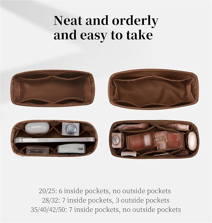 Women's Purse Organizer Insert - Satin & Lightweight Fabric with Inside Pockets, Portable for Commute, Travel, Shopping, and Evening, Multicolor Options, Fits for Kelly 32(Gold, KL32 Sellier) - Image 3