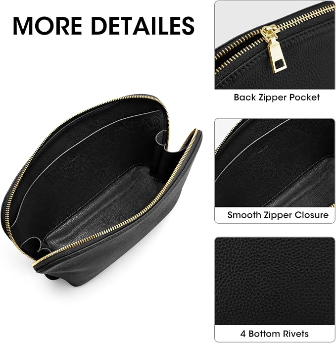 Kattee Leather Makeup Bag, Travel Cosmetic Bag Set, Toiletry Bag Organizer for Women, 1-PACK, Medium, Black - Image 5