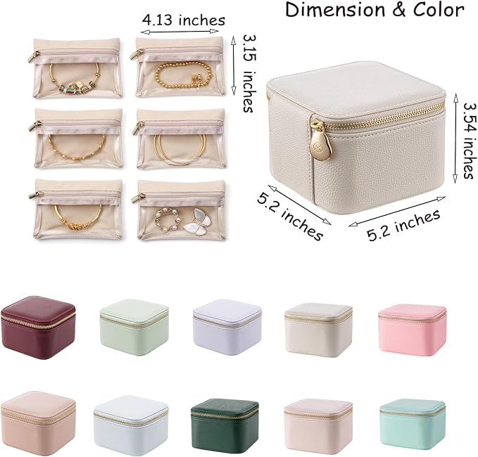 VLANDO Travel Jewelry Box Organizer – Portable PU Leather Jewelry Case with 6/8/12 Zippered Pouches, Compact Storage for Earrings Rings Necklaces Bracelets, Dark Green - Image 6