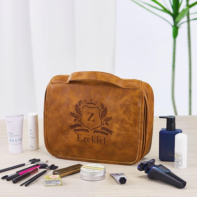 3-in-1 Large Personalized PU Leather Toiletry Bag For Men, Custom Groomsmen Gifts Hanging Travel Organizer Bag, Laser Engraved Name Monogram Shaving Kit Gift For Him Husband Father Dad Dop - Image 9