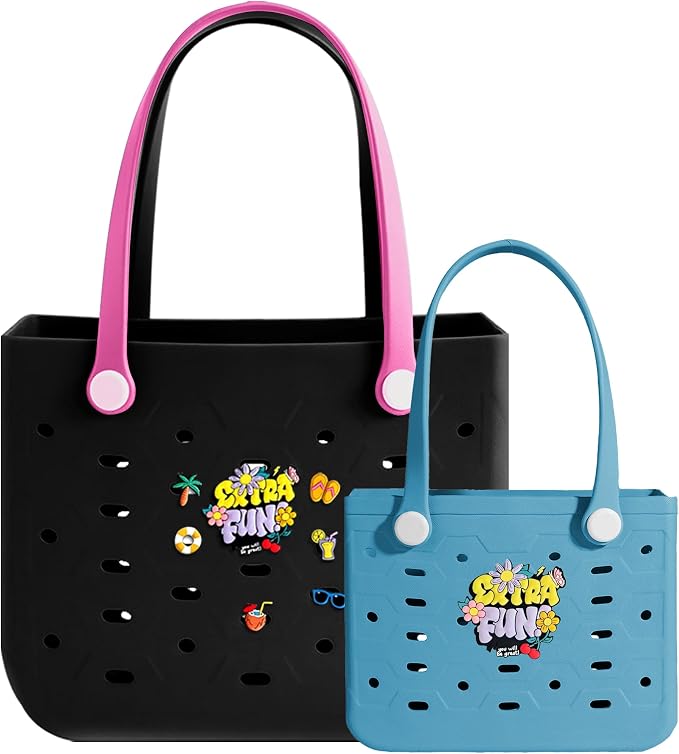2-Pack Beach Bags Medium & Small,Waterproof Sandproof Rubber Tote Set for Women Men, Vacation Pool Boat Essentials - Image 5