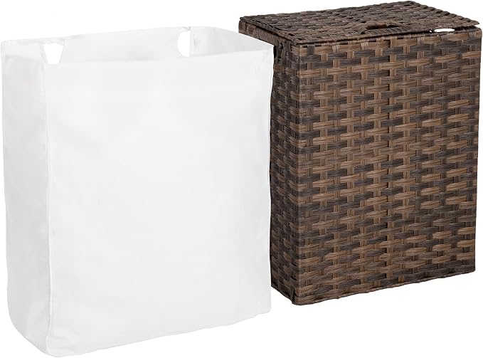 Seville Classics Premium Handwoven Portable Laundry Bin Basket with Carrying Handles, Household Storage for Clothes, Linens, Sheets, Mocha Brown, Rectangular Hamper - Image 7