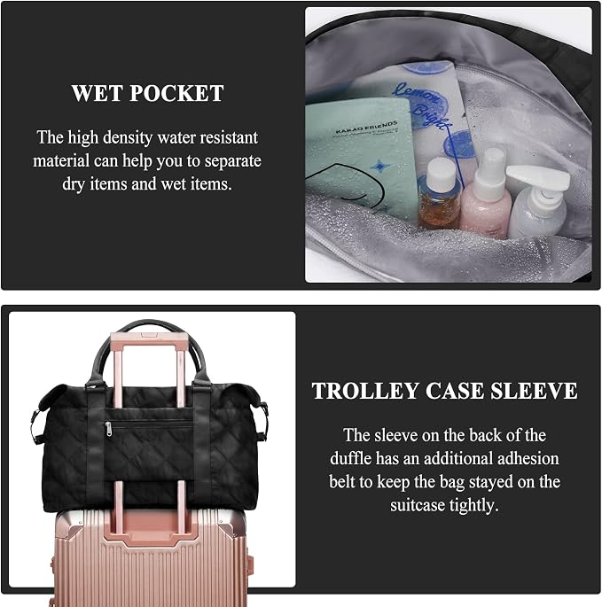 Travel Duffel Bag, Carry On Overnight Weekender Bags for Women | Travel Bag with Wet Pocket & Trolley Sleeve, For Spirit Airlines 18x14x8 Personal Item Bag - Image 6