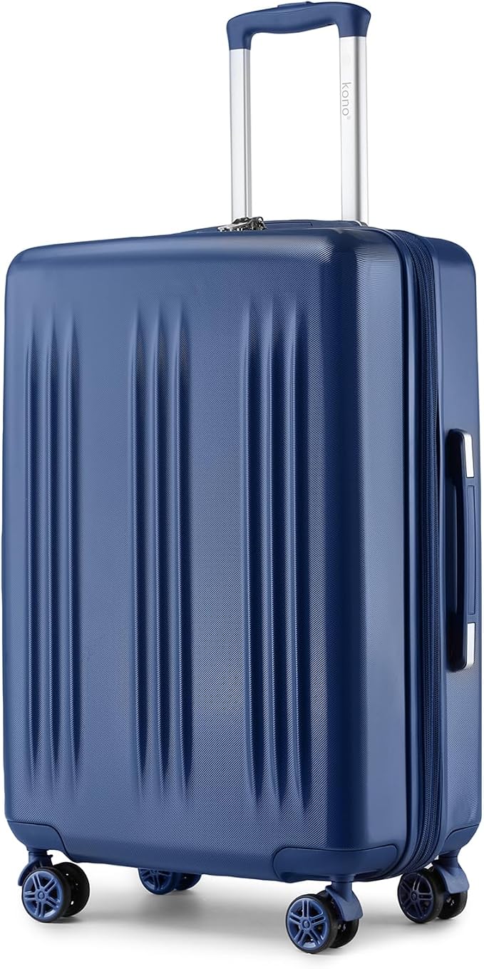 Kono Lightweight 28 Inch Expandable Luggage with Quiet Spinner Wheels TSA Lock, Scratch and Drop Resistant PC+ABS Hardside Durable Large Checked Suitcase, Navy Blue by Kono