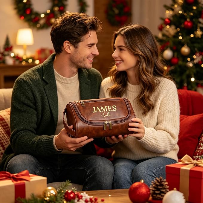 Personalized Leather Toiletry Bag, Brown, Three Layer Structure, Waterproof, Customizable Name Engraving, Travel Organizer for Men, Multi-Occasion Gift (TSN0925) - Image 4