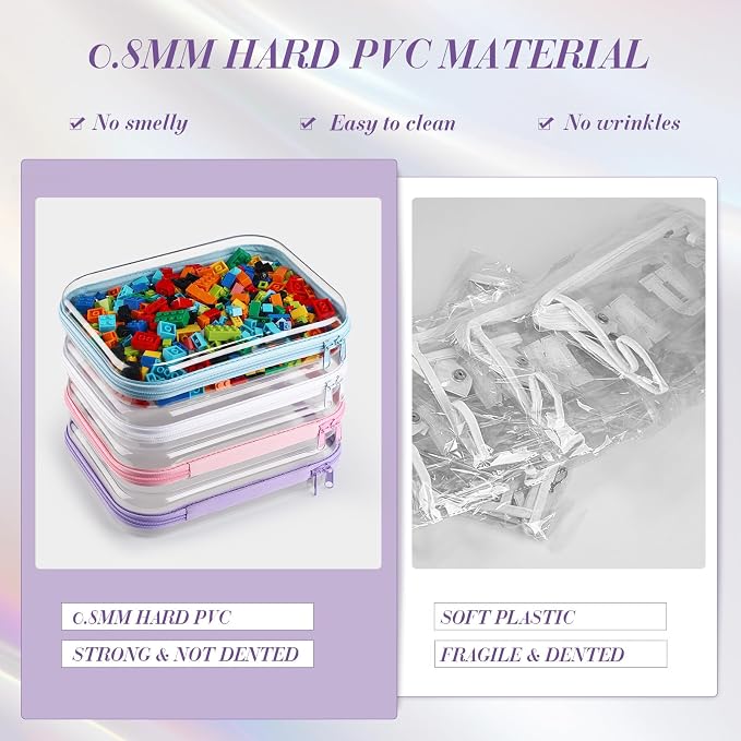 Hoolerry 4 Pcs Hard Clear Zipper Case Makeup Bags Plastic Zipper Pouch Transparent Storage Box Containers for Cosmetics, Snacks, Building Blocks, Puzzles(Clear,9.8 x 7.9 x 2 in,Multicolor) - Image 4