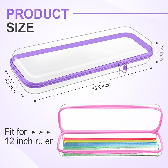 Hoolerry 4 Pcs Hard Clear Zipper Case Makeup Bags Plastic Zipper Pouch Transparent Storage Box Containers for Cosmetics, Snacks, Building Blocks, Puzzles(Clear,13.2 x 4.7 x 2.4 in,Pastel) - Image 2