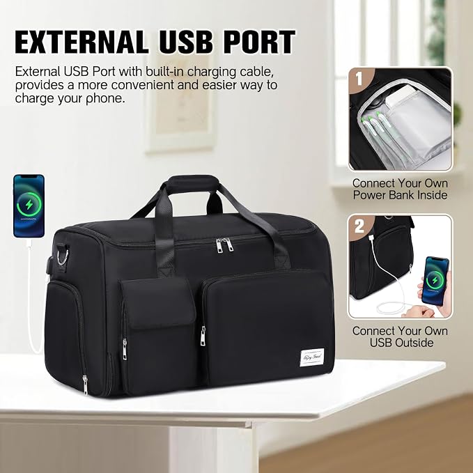 ACESAK Garment Bags for Travel, 2 in 1 Convertible Carry On Duffle Bag Suit Bags Foldable Backpacks with Shoe Compartment & Toiletry Bag, Hanging Bags for Clothes Dress Suit for Men Women Gift (Black) - Image 6