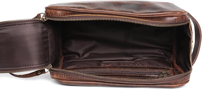 Toiletry Bag for Men – Genuine Leather Dopp Kit, Travel Organizer for Grooming Essentials, Large Shaving Kit Pouch, Durable Dark Brown Gift for Men - Image 8