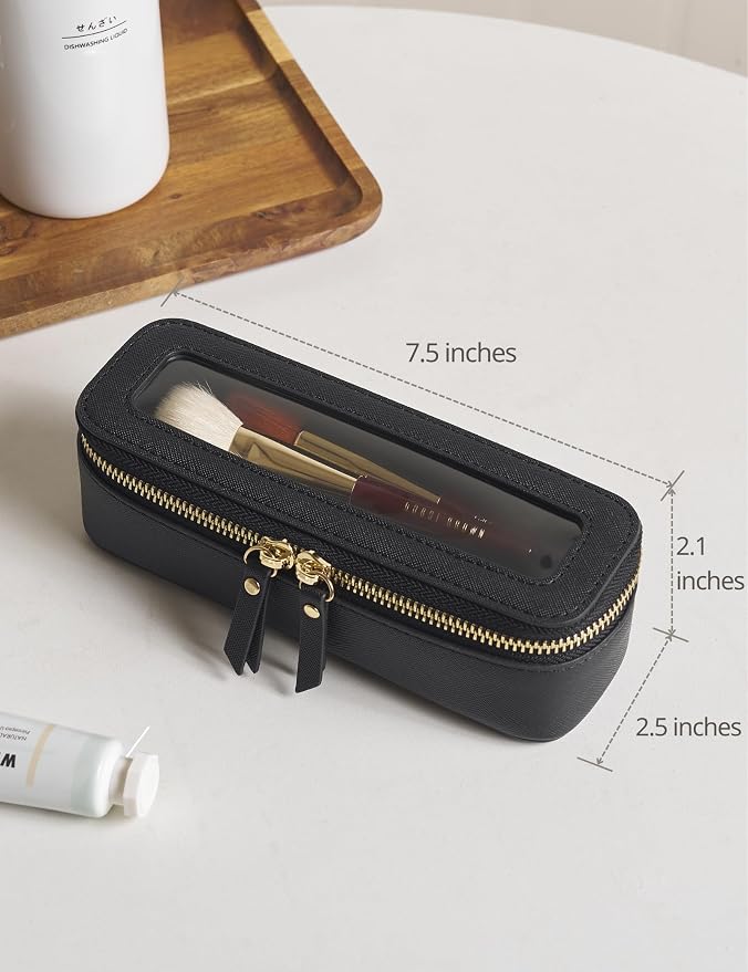 Popvibe Makeup Brush Travel Case Slim Makeup Bag for Women Clear Cosmetic Bag Cute Makeup Case Black Toiletry Bag for Traveling Transparent Car Makeup Bag Aesthetic Makeup Brush Bag - Image 5