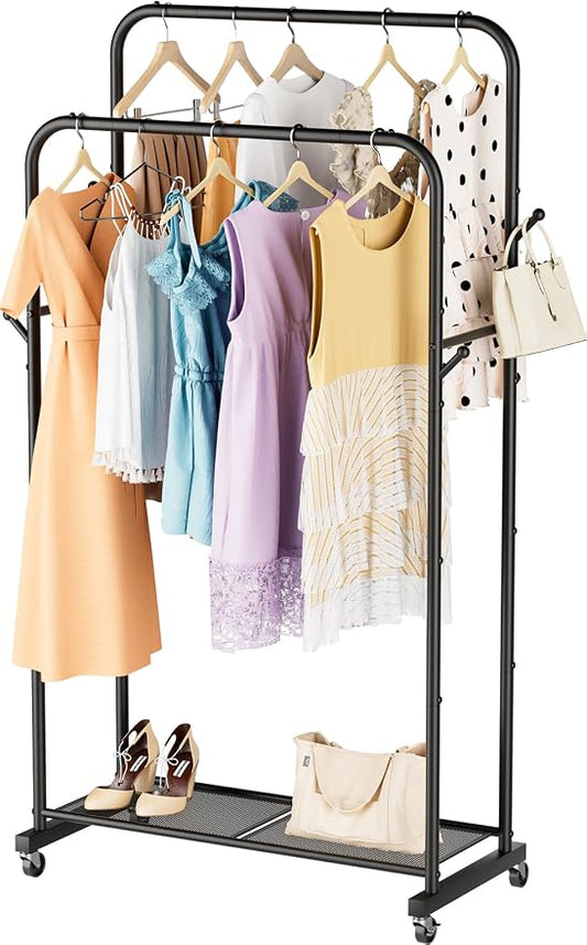 SINGAYE Wardrobe Standing Closet Clothing Rack With Shelf Hanging Clothes | Wardrobe Open Compact Small Metal Garment Hanger Stand Alone Free Standing Black Closet Rack Storage Organizer Heavy Duty by SINGAYE