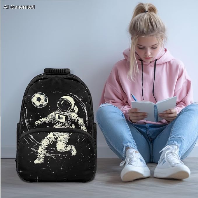 Soccer Astronaut Toddler Backpack and Lunch Box Set for Boys 6-11 Kids Preschool Elementary School 4pcs Cool Pencil Case Water Bottle Bag 17 inch Gifts Lightweight - Image 2