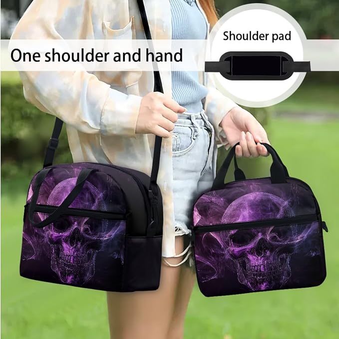 Girls Purple Skull Skeleton Flame Backpack Set 4 In 1 School Bags for Boys Kids Laptop Schoolbag Travel Bookbag Hiking Backpacks for Preschool Kindergarten Elementary Middle School - Image 3