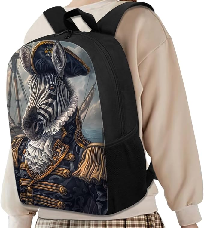 17 Inch Animal Print School Backpack And Lunch Box Set for Kids Lightweight Funny Pirate Zebra Backpack for Boys Girls Sturdy School Bag with Insulated Lunchbox Pencil Case Student Bookbag - Image 2