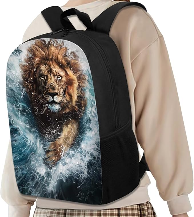 17 Inch Animal Print School Backpack And Lunch Box Set for Kids Lightweight Cool Lion Backpack for Boys Girls Sturdy School Bag with Insulated Lunchbox Pencil Case Student Bookbag - Image 2
