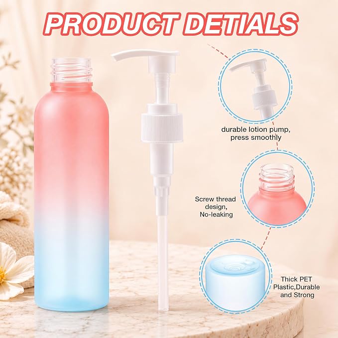 Nuenen 48 Pcs Refillable Empty Lotion Bottles 4oz/120ml Plastic Pump Bottles Conditioner Shampoo Dispenser Leak Proof Pump Container for Body Wash, Creams, Liquid Soap (Pink Blue Gradient) - Image 3