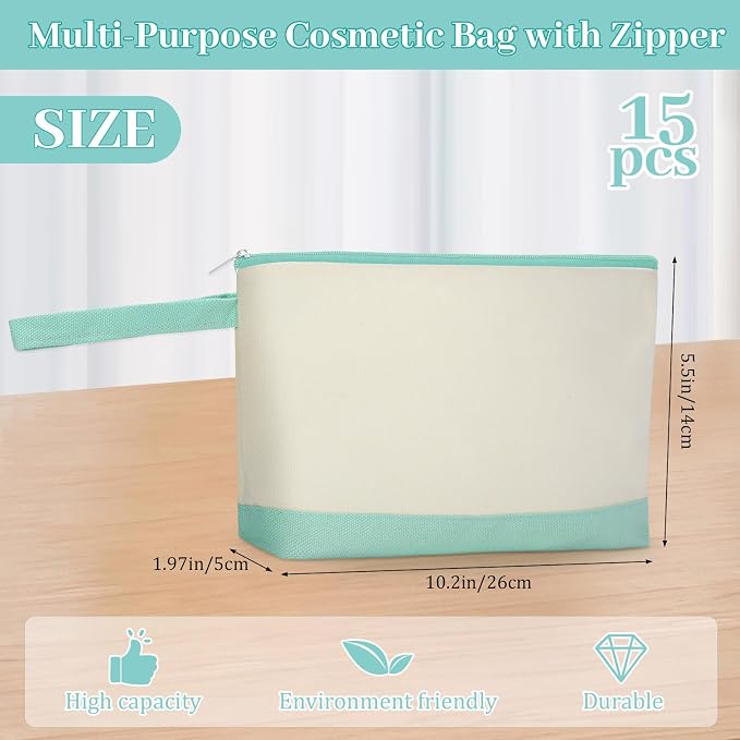 Silkfly 15 Pcs Cotton Canvas Makeup Bags Cosmetic Zipper Bags 10.2 x 5.5 x 2'' Blank DIY Pouch Bulk Pencil Case with Bottom Travel Toiletry Pouch for Women Craft Decor Gift (Novel Colors) - Image 2