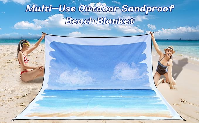 WIWIGO Beach Blanket Waterproof Sandproof Beach Mat 79" X 83"/10'x9'for 2-8 Adults Quick Drying Outdoor Picnic Mat Beach Accessories for Travel, Camping, Hiking - Image 6