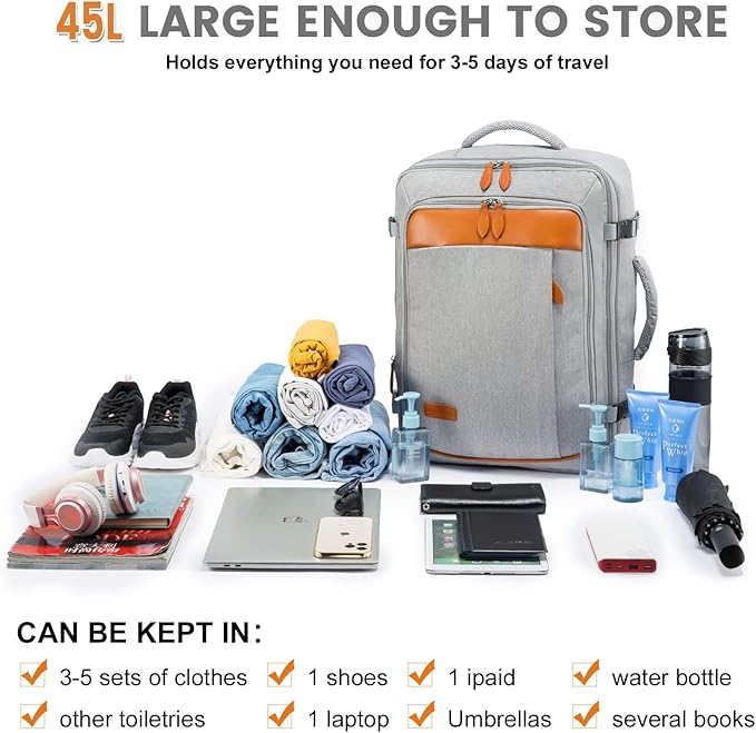 LOVEVOOK Carry on Backpack, 45L Extra Large Travel Backpack for Men & Women Airline Approved, Expandable Large Suitcase Backpacks With 4 Packing Cubes, Aer Travel Pack 3, Water Resistant Weekender Bag - Image 2