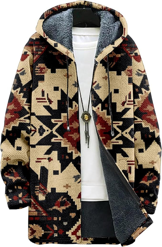 Full Zip Hoodies for Men Long Fleece Lined Knitted Hoodies with Pockets Fashion Coat Warm Cardigan for 2024