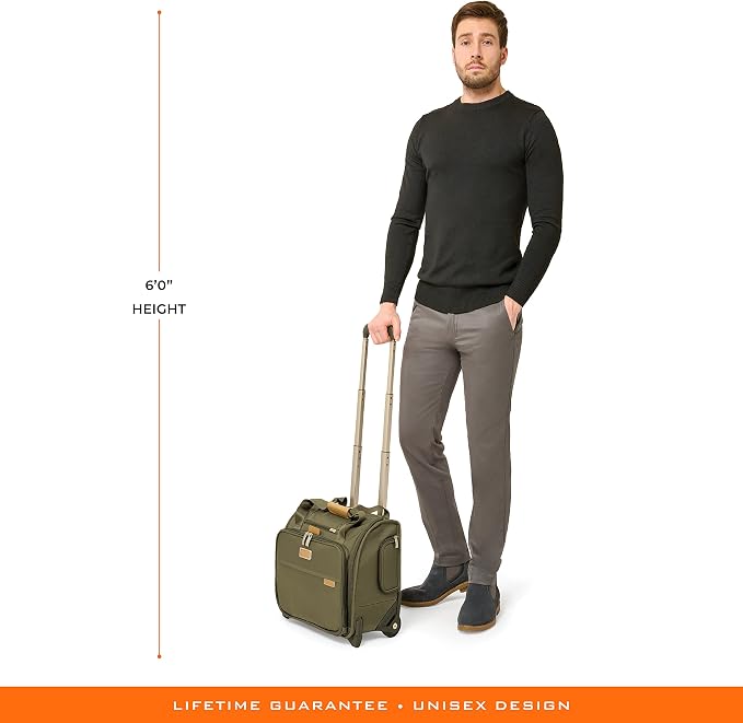 Briggs & Riley 2-Wheel Cabin Bag - Carry On Luggage for Travel, Suitcases with Wheels, Softside Rolling Bag for Men & Women, Interlocking Handle, Self-Repairing Zipper - Baseline Collection, Olive - Image 11