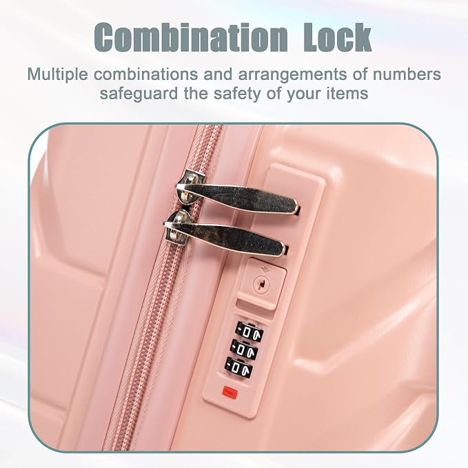 Gradient Color Suitcase 2-Piece Set, 20" Rotating Wheel Suitcase with 14" Cosmetic Case, Lightweight Durable Hardshell Luggage with 360° Spinner Wheels for Travel, Women & Girls (Pink) - Image 7