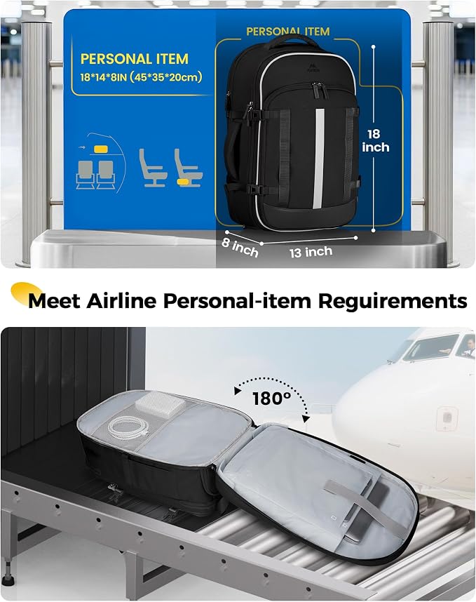 MATEIN HER 40L Travel Backpack with Shoe Compartment, TSA Personal Item Bag | Waterproof, for Spirit Airlines, Fit 17" Laptop, 18x14x8 Inches, Underseat Backpack, Weekender Overnight Bags, 2 Pcs Set - Image 4