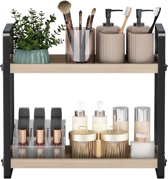 HNRLOY Bathroom Counter Organizer,Bathroom Countertop Organizer,Counter Shelf,Countertop Storage,Organization and Storage,Makeup Shelf,Sink Caddy(Burlywood 2 Tier) by Unknown