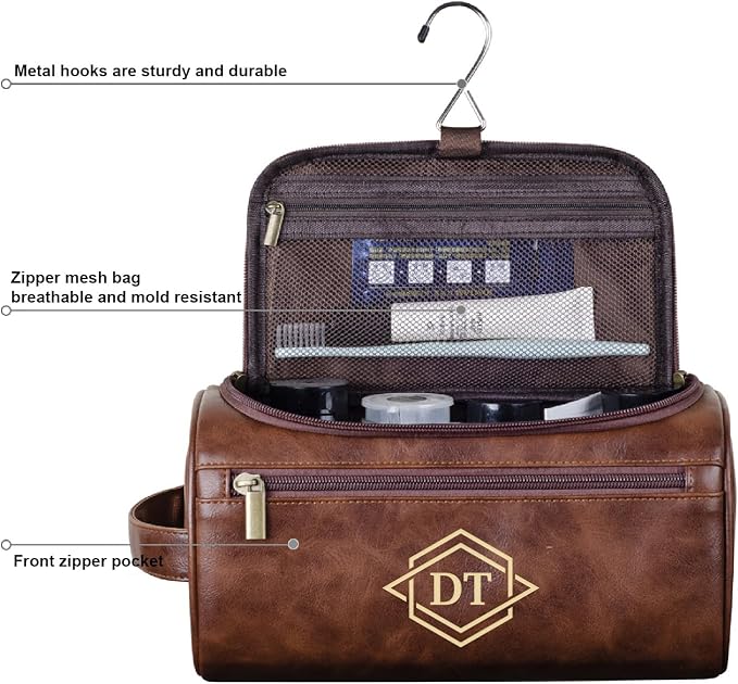 Personalized Leather Toiletry Bag, Brown, Three Layer Structure, Waterproof, Customizable Name Engraving, Travel Organizer for Men, Multi-Occasion Gift (TSN201212) - Image 8