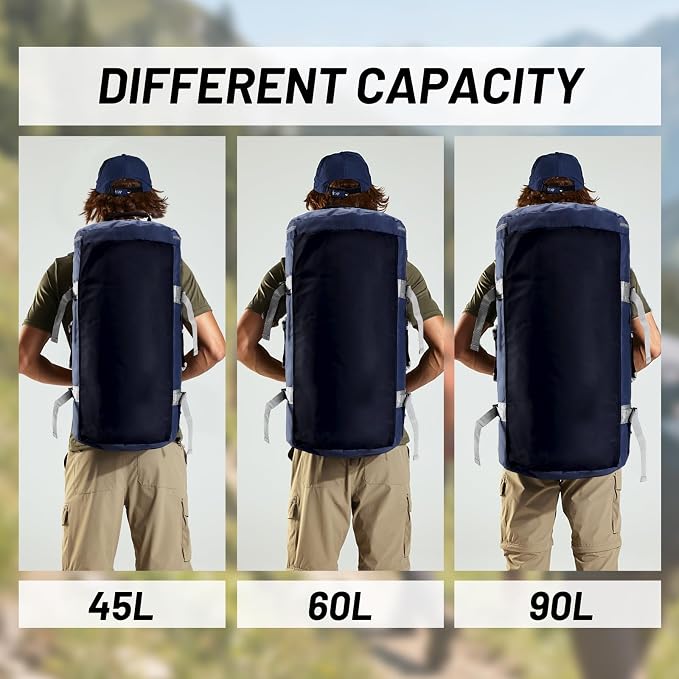 MIER Large Duffle Bag Backpack for Travel Camping Gym Sports, 45L/60L/90L | Water Resistant, Convertible Duffel, Detachable Backpack Straps, Shoe Compartment, Heavy-Duty Tarpaulin, 3 Sizes - Image 5