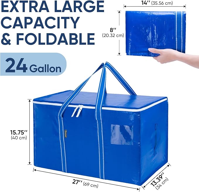 BALEINE 4-Pack Oversized Moving Bags with Reinforced Handles, Heavy-Duty Storage Tote for Clothes, Moving Supplies (Royal Blue, 4-Pack) - Image 2