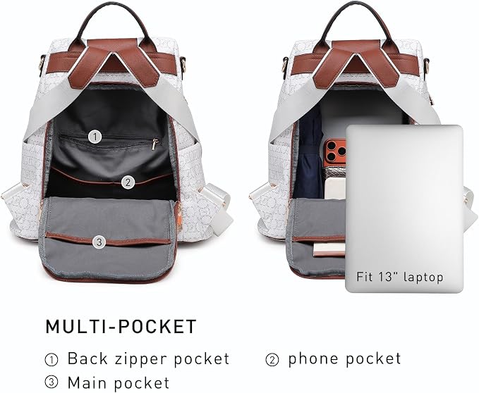 Women Fashion Backpack Purse Multi Pockets Anti-Theft Rucksack Travel Shoulder Bag Handbag - Image 6