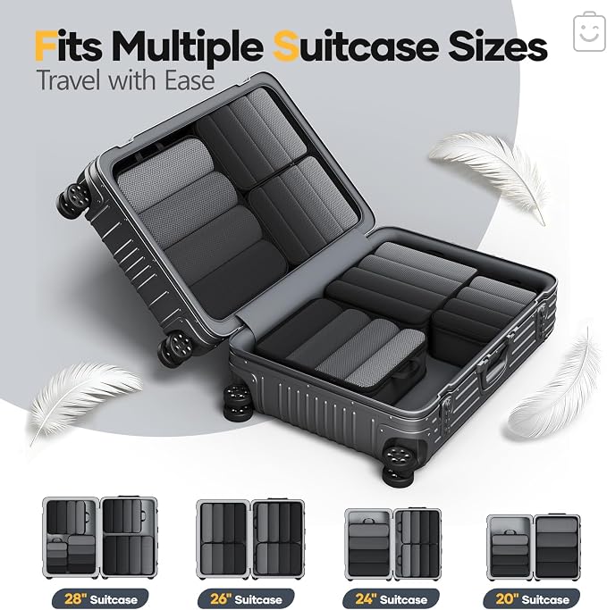 Veken 6/9/11 Set Compression Packing Cubes for Travel Essentials,Compressible Expandable Luggage Suitcase Organizer Bags with Garment Bag,Space Saver Bags with Over 1000 pcs of Mesh Holes(Black) - Image 7