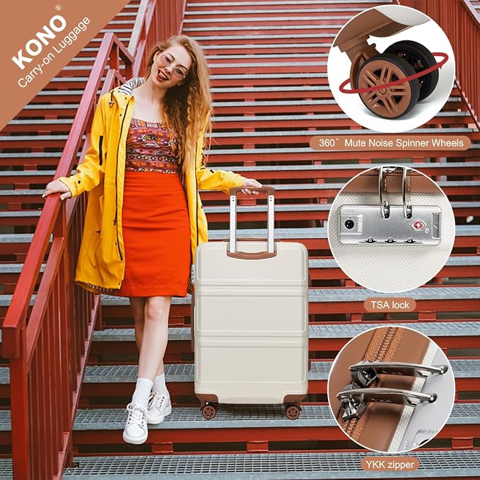 Kono Suitcase Set 3 Piece Luggage Set Expandable with Spinner Wheels | Lightweight PC+ABS Carry On Hardside Luggage with TSA Lock (Cream White, 6 piece set) - Image 3