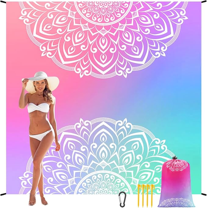 WIWIGO Beach Blanket Waterproof Sandproof Beach Mat 79" X 83"/10'x9'for 2-8 Adults Quick Drying Outdoor Picnic Mat Beach Accessories for Travel, Camping, Hiking - Image 6