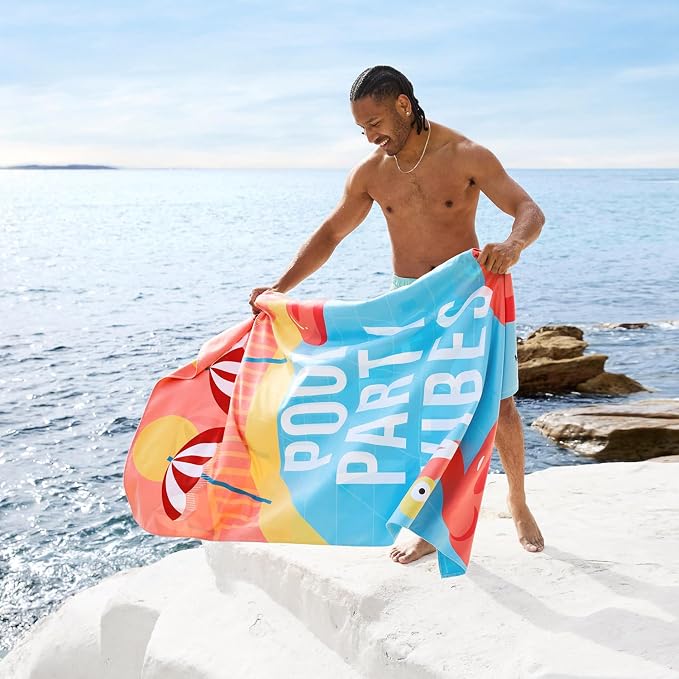 Dock & Bay Beach Towel - Quick Dry, Sand Free - Compact, Lightweight - 100% Recycled - Includes Bag - Pool Party Vibes - Large (160x90cm, 63x35) - Image 7