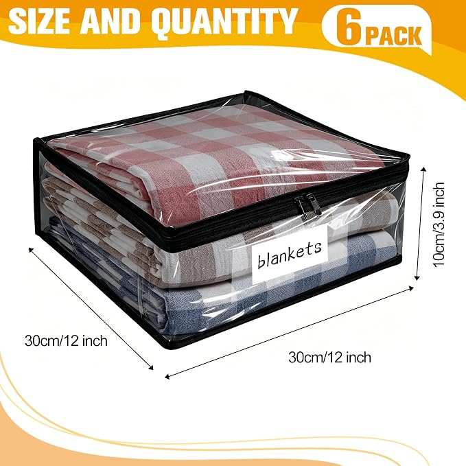 Plastic Storage Bags with Easy-Glide Zipper, Pack of 6, Durable Clear Vinyl Zippered Storage Bags for Clothes Sweaters Comforters Blankets Sheets Bedding (12 x 12 x 3.9 Inch, Black) - Image 2