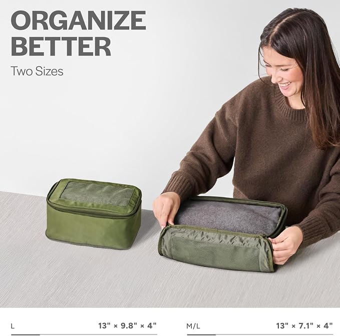 Aerotrunk Compression Packing Cubes for Travel - Luggage Organizer Bags - Double Zipper Packing Cubes for Suitcases (2-Pack, Olive) - Image 3
