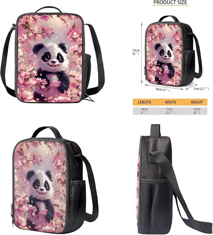 Cherry Blossom Panda Backpack for Girls Kids Backpack with Lunch Box Water Bottle Carrier and Aesthetic Pencil Case 4PCS Set Bookbag with Compartments for School 17 inch Large Cute School Bag - Image 5