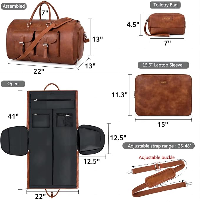 Garment Bag for Travel, Convertible Carry on Garment Duffel Bag for Men 3Pcs Weekender Bag 2 in 1 Hanging Suitcase Suit Bag - Image 5