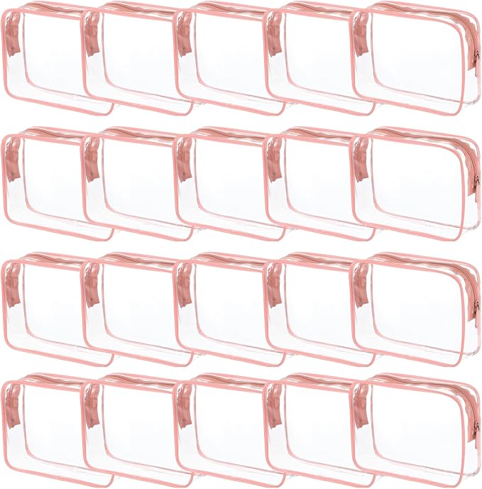 20 Packs Clear Cosmetics Bags for Women Men Waterproof Toiletry Bags PVC Makeup Bags Organizer Case with Zipper for Travel Bathroom (20 Pink Colors) by Tergy