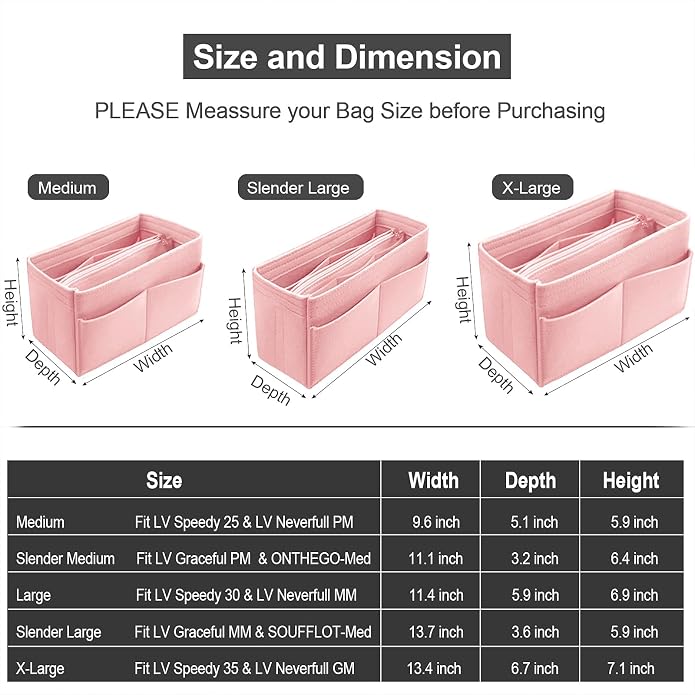 OMYSTYLE Purse Organizer Insert, Felt Tote Bag Organizer Insert with 5 Sizes, Handbag Dividers for Inside Purse, Compatible with Longchamp, Neverful, Speedy and More - Image 2