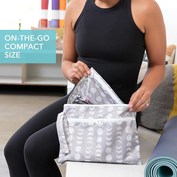 Bumkins - Waterproof Wet Bag, Wet/Dry Clutch & Clear Travel Bags - For Beach, Baby, Travel, Cloth Diapers, Pump Parts, Pool, Gym, Toiletries - Reusable & Easy to Clean - Lunar Gray - 5 Pack - Image 4