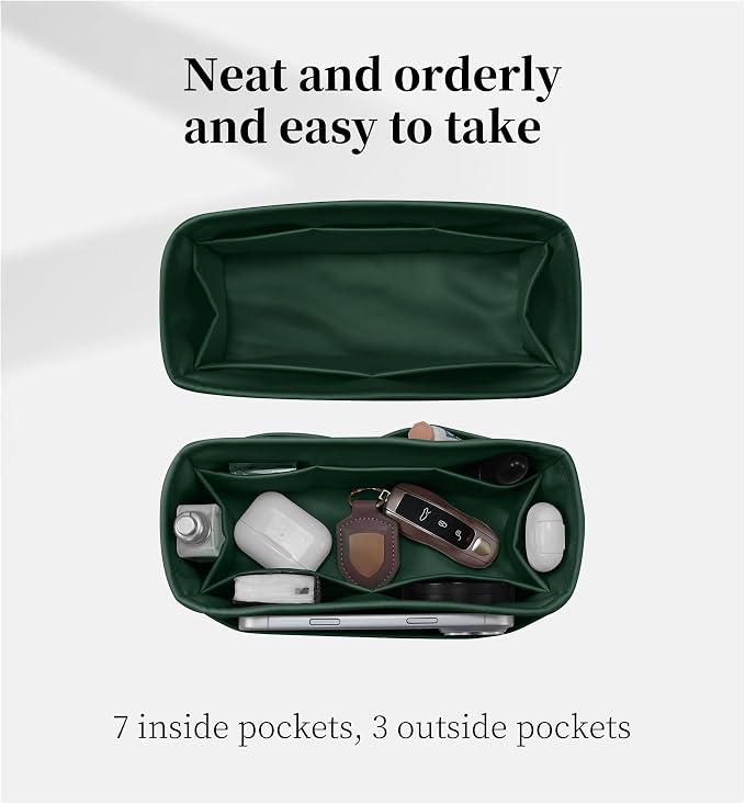 Satin Purse Organizer for Birkin 40, Vert Anglais | Custom Fit, Multiple Pockets, Lightweight Purse Essentials, Ideal for Travel, Shopping, and Daily Use - Image 6
