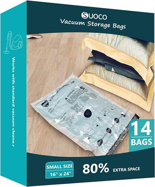 Vacuum Storage Bags, Compression Packing Space Saver Seal Bags for Clothing Bedding Comforters Blankets Pillows, 14 Small by SUOCO