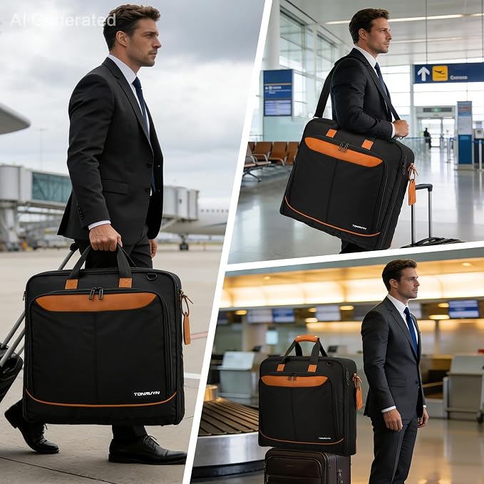 Travel Garment Bag Carry on Suit Bag for Men Women 51'' Garment Bags for Travel Business Waterproof Hanging Suitcase Luggage Bags with Shoulder Strap free shoes bag Fit 15.6Inch Laptop, Black - Image 2