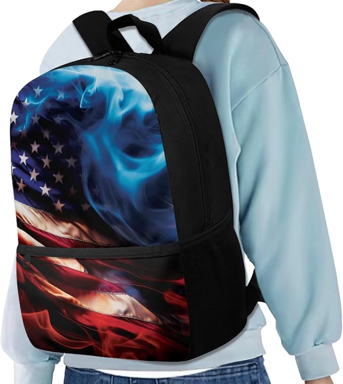 American Flag Backpack for Boys Kids Backpack with Lunch Box Water Bottle Carrier and Soft Pencil Case 4PCS Set Bookbag with Front Pocket for School Teens 17 inch School Bag with Side Pocket - Image 2