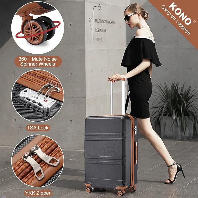 Kono 28 Inch Luggage Expandable Suitcase with Spinner Wheels TSA Lock | Lightweight PC+ABS Hardside Large Checked Luggage Durable Rolling Suitcase Apricot Black - Image 4